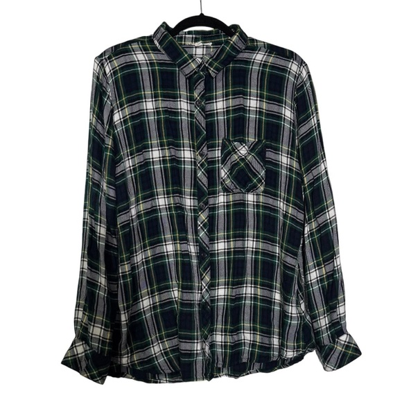 BeachLunchLounge Lightweight Flannel Green Navy White Plaid Size XL Button Down - Picture 1 of 10
